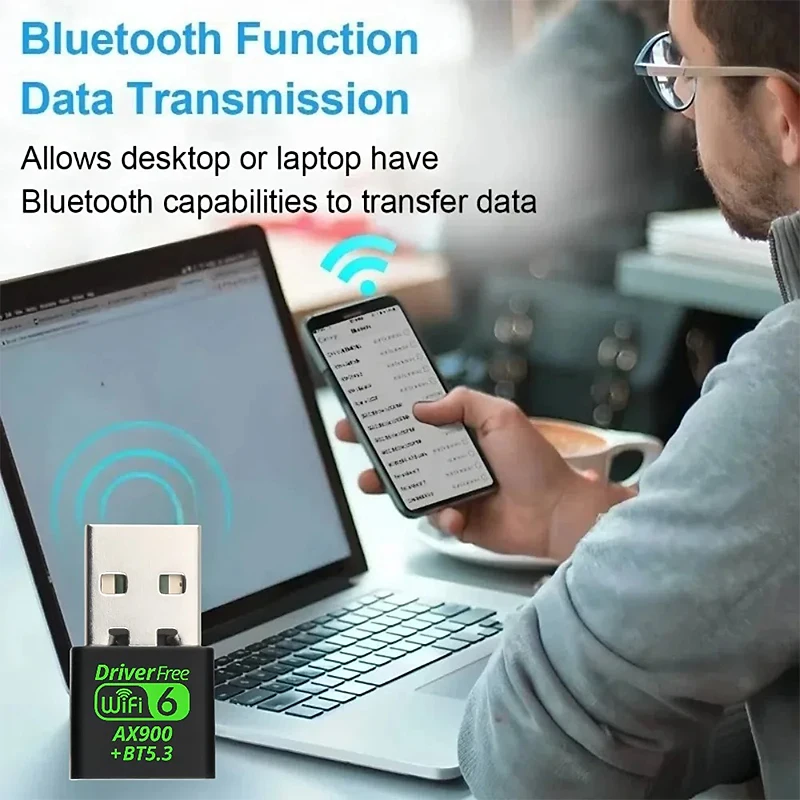 Сетевая карта 900 Мбит/с Bluetooth 5,3 WiFI 6 USB-адаптер Беспроводной Wlan-приемник Двухдиапазонный драйвер 2,4G 5 ГГц Бесплатно для ПК Win 10 11