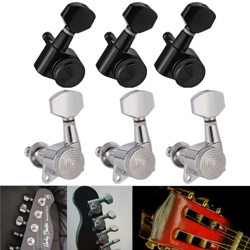 Imagen 1 del producto Afinadores de bloqueo de clavijas de cuerda de guitarra, cabezales de máquina, relación de engranaje negro para 6R en línea para accesorios de guitarras acústicas, 6 uds.