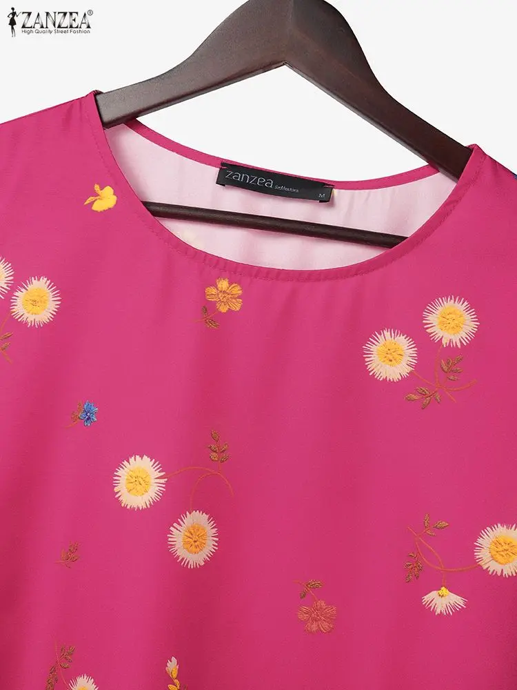 ZANZEA بلوزات نسائية بأكمام طويلة مطبوعة بالورود لخريف 2025 ملابس غير رسمية بفتحة جانبية ورقبة دائرية ملابس يومية ملابس نسائية 3XL #3