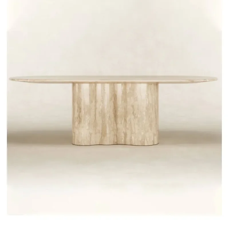 Vintage limestone dining table with exquisite marble countertop, suitable for apartment living rooms, hotel lobbies (customized