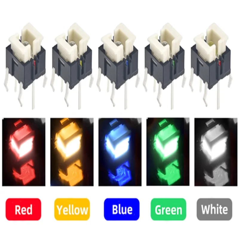 50PCS/LOT 6*6*7/7.2 light touch switch with light switch red blue white light with LED button with luminous 6x6 With Led Holder