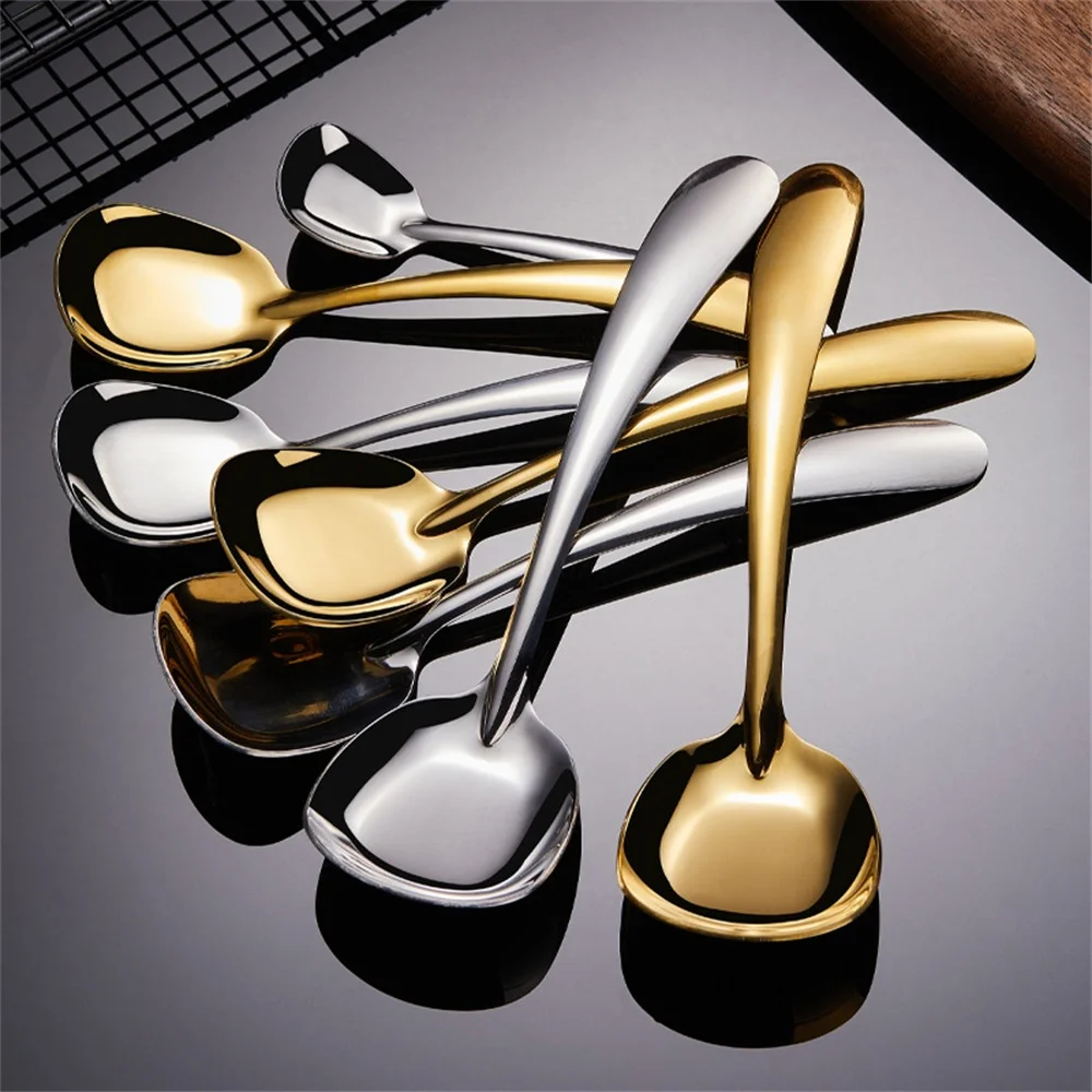 Size Stainless Steel Large Square Kitchen Spoon Flat-bottomed Rice Soup Ladle for Dessert Ice Cream Serving Spatula Tableware