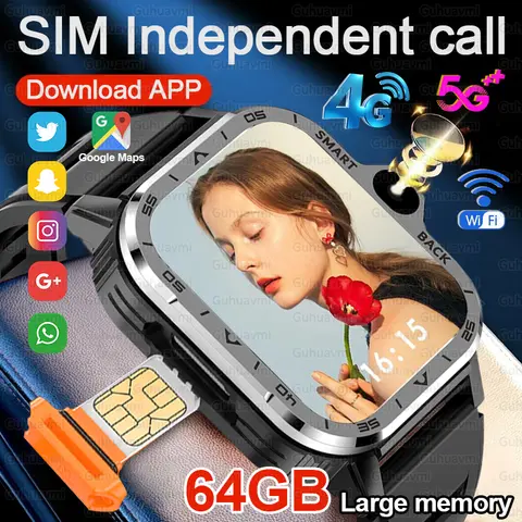 2025New WiFi 5G SIM Card Smart Watch GPS Navigation HD Dual Camera Video Call 64GB ROM Waterproof NFC Google Play Smart Bracelet