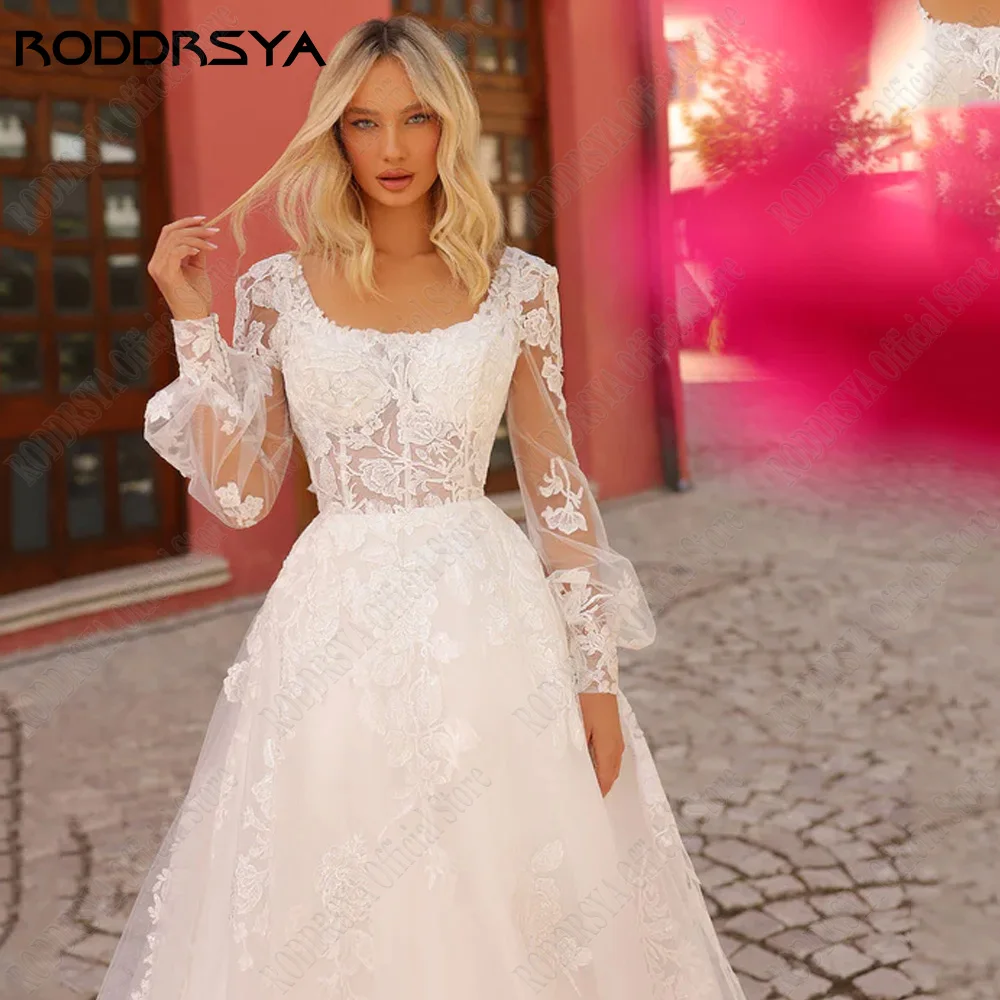 RODRSY Civil Vestido de Noiva Princesa Colar Quadrado Puff Mangas Vestidos de NRODDRSY Vestido De Casamento Civil Princesa Praça Collar Puff Sleeves Vestidos De Noiva Lace Applqiue Sexy Backless A-Line vestido de noiva