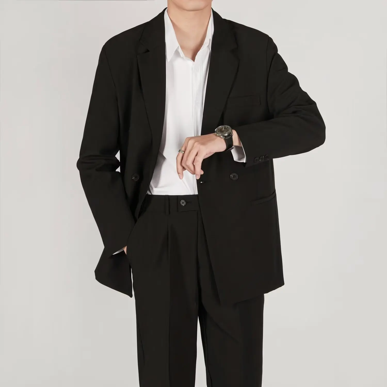 

90 High-grade suit jacket for men in spring and autumn, light mature style, single-breasted dress, small suit, solid color
