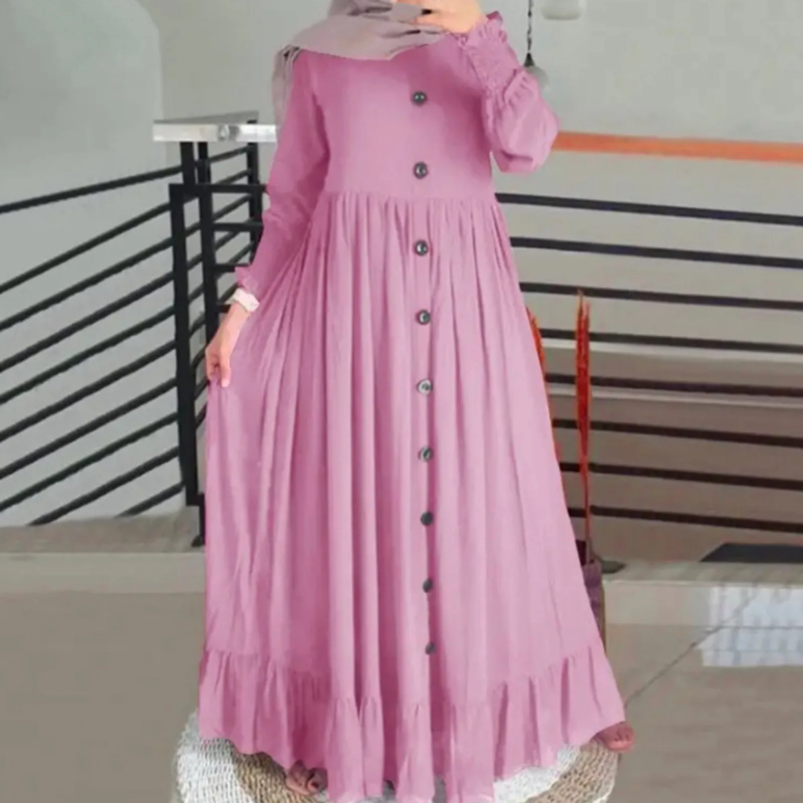 Muslim Hijab Dubai Abaya Long Dress Women Single Breasted Solid Color Islamic Dress Abaya African Dress Dubai Turkey Kaftan