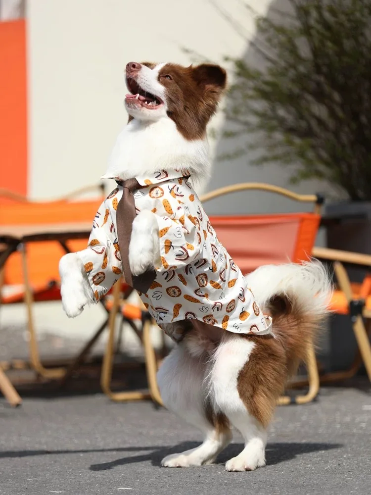 

Cartoon Pattern Dog Shirt with Tie Breathable Cotton Blend for Labrador/Husky Summer Fashion Apparel for Medium Large Dogs