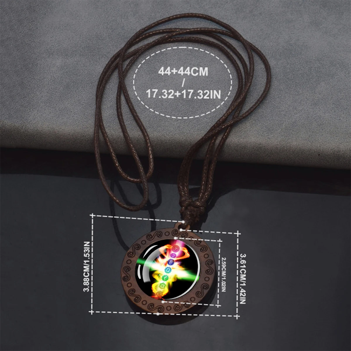7Chakra Symbol Necklace Yoga Meditation Glass Dome Vintage Wooden Pendant Rope Chains Necklace Women Men Indian Buddhism Jewelry