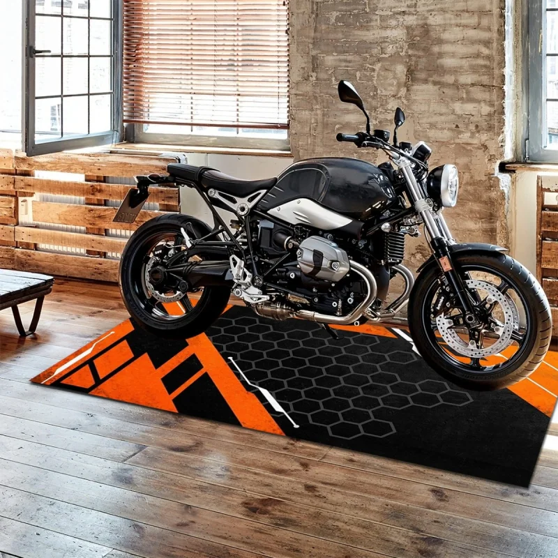 VIKAMA Cyberpunk Orange Black Hexagon Runner Rug, Tech Geometric Print Non-Slip Washable Hallway Carpet, Futuristic Gamer Decor