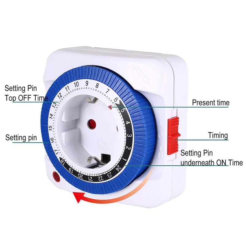 EU/US 24-uurs tijdschakelaar Timer Plug-in Mechanisch geaard Programmeerbaar Smart Countdown Loop Switch Socket Automatische uitschakeling