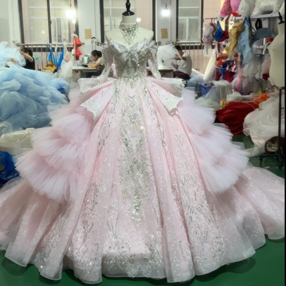 Embroidery Organza - Precioso Vestido de Noche Rosa con