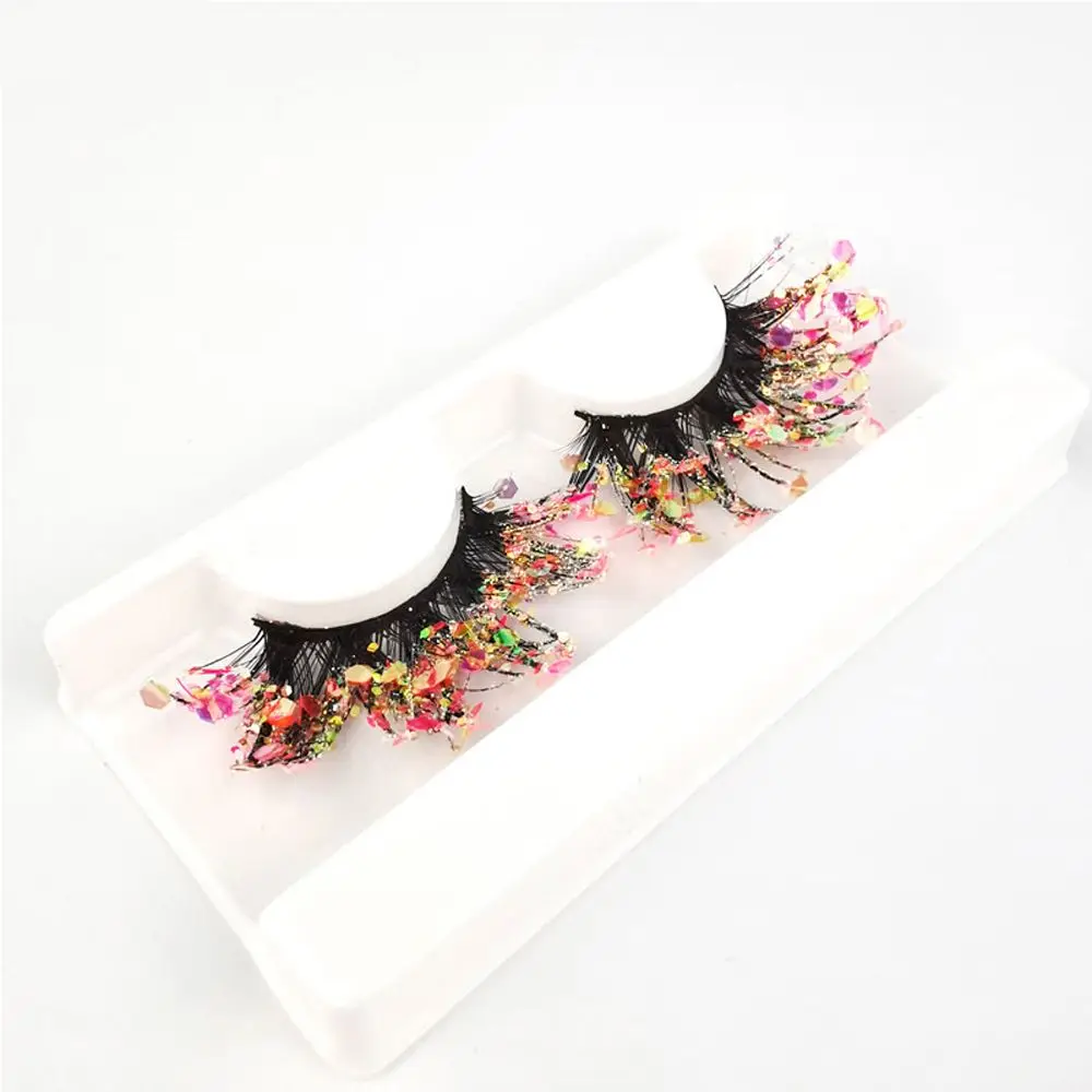 ปาร์ตี้ผู้หญิง Full Strip Lashes ขนตาปลอม Luminous Eyelashes Lashes Extension ขนตาปลอม Glitter ขนตาสี