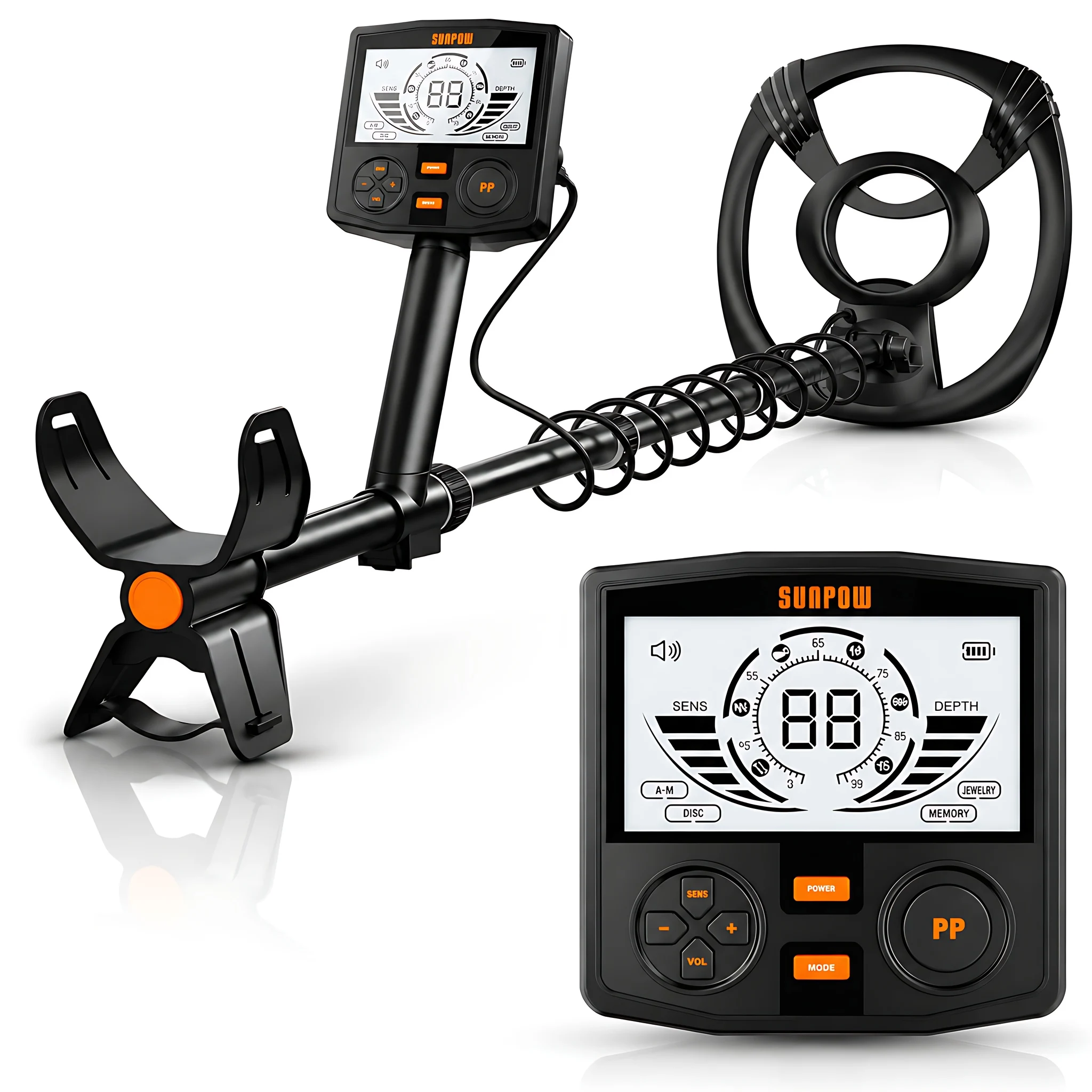 SUNPOW Metal Detector Kit, 25cm IP68 Coil, 5 Modes Dual Backlit LCD, for Adults Gold Treasure Hunting