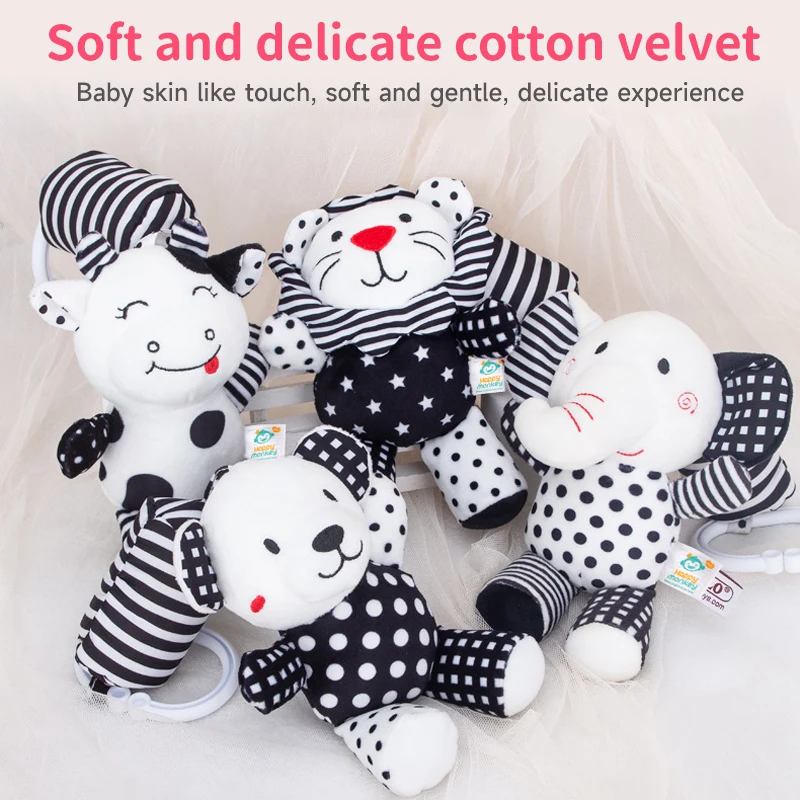Baby Bells Soft Plush Rattle Black White Wind Chime Toys Newborn Early Education Car Seat Travel Stroller Educational Plush Toy