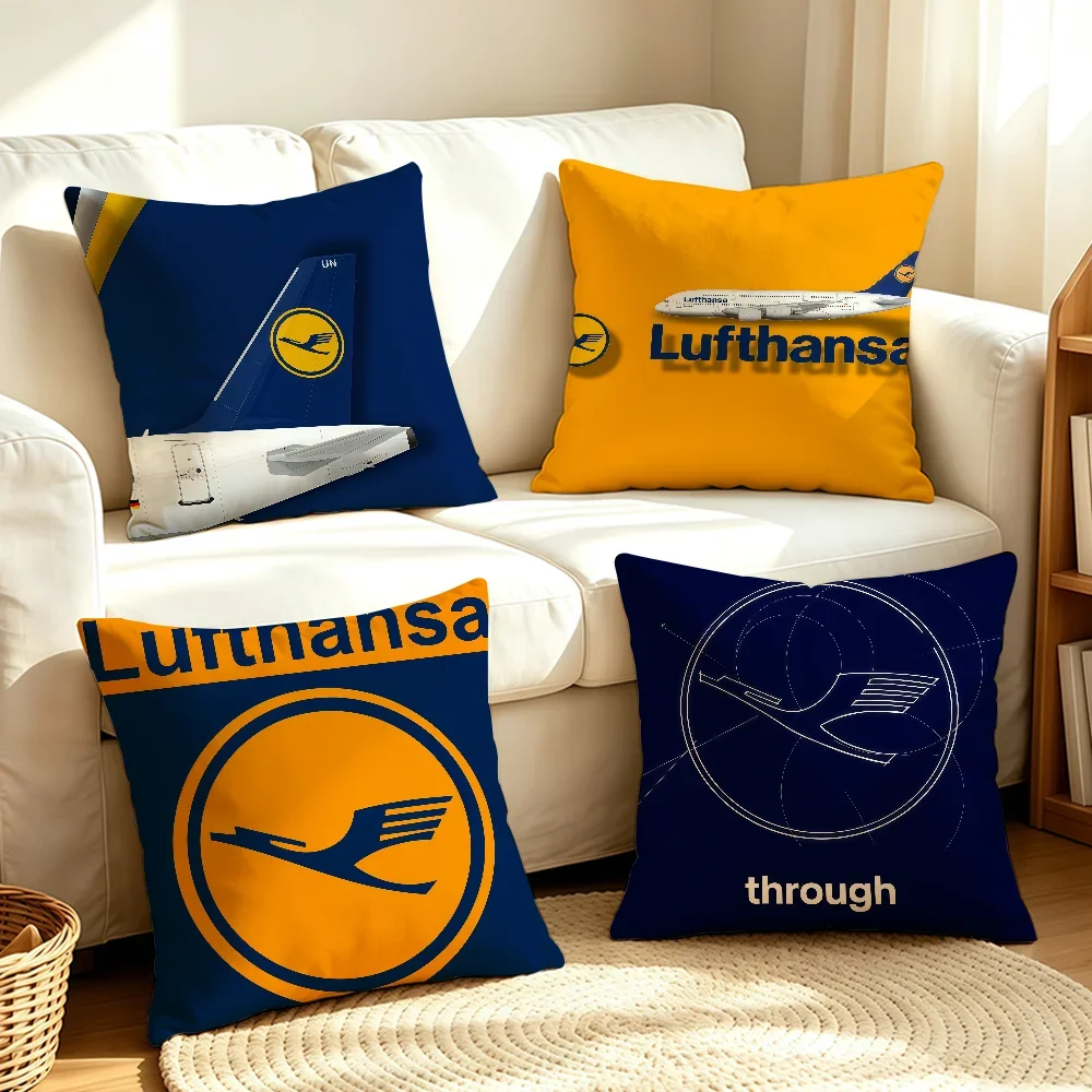 Airline Brand L-Lufthansa-S Logo cushion cover Soft Smooth Pillow Case Hidden Zipper Washable Decorative Couch Office Gift