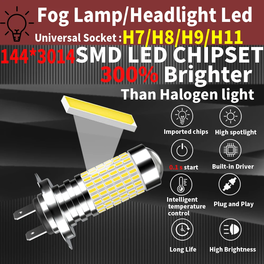 2x Pairs H11 H8 H7 Led Headlight Bulb For Auto Mini 9005 9006 H9 H16 Car Lights HB4 HB3 Lamps Diode 12V 6000K Super Bright White