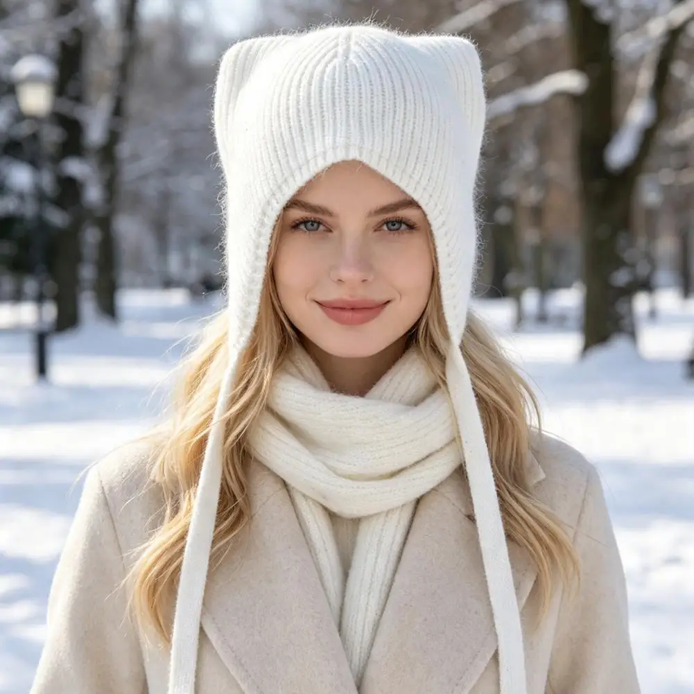 Foldable Ear Flap Hat for Weather Winter Brimless Cat Ear Hat Women’s Cat Ear Hat Knitted Flap Winter Cap Cute Warm Brimless