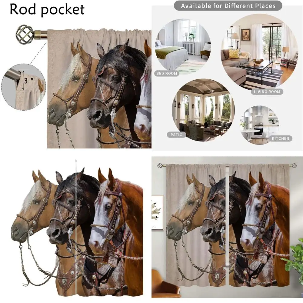 

Термоизолирующие шторы с принтом лошадей, 84 x 84, затемняющие занавески для спален и гостиных