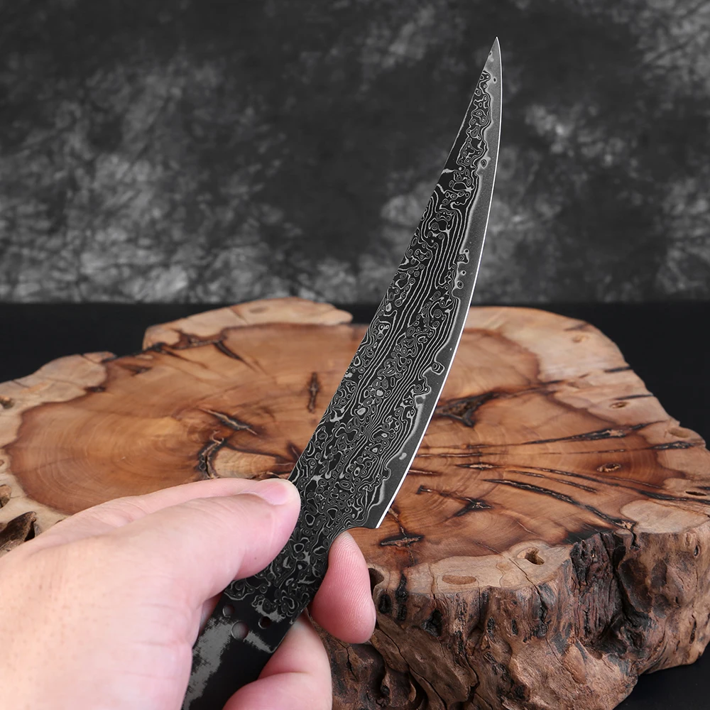 Handmade Damascus Steel Utility Knife Blank Curved Edge Blade Blank with Tang Heat Treated, Sharp, Ready Knife Making Supplies view 6
