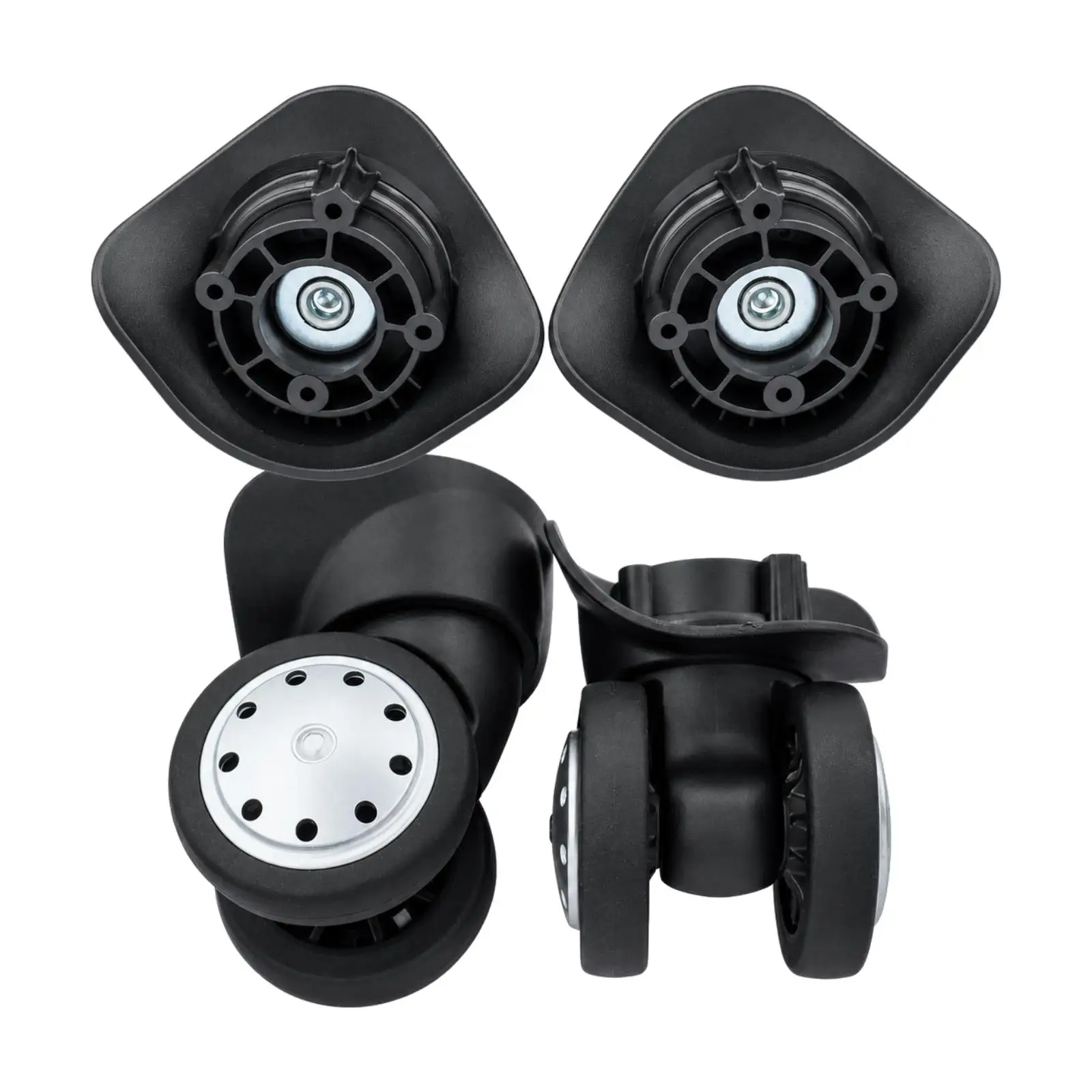 Travel Luggage Wheel Set with Mounting Plate Double Caster for Suitcase Repair Compatible with Most Bag Trolleys