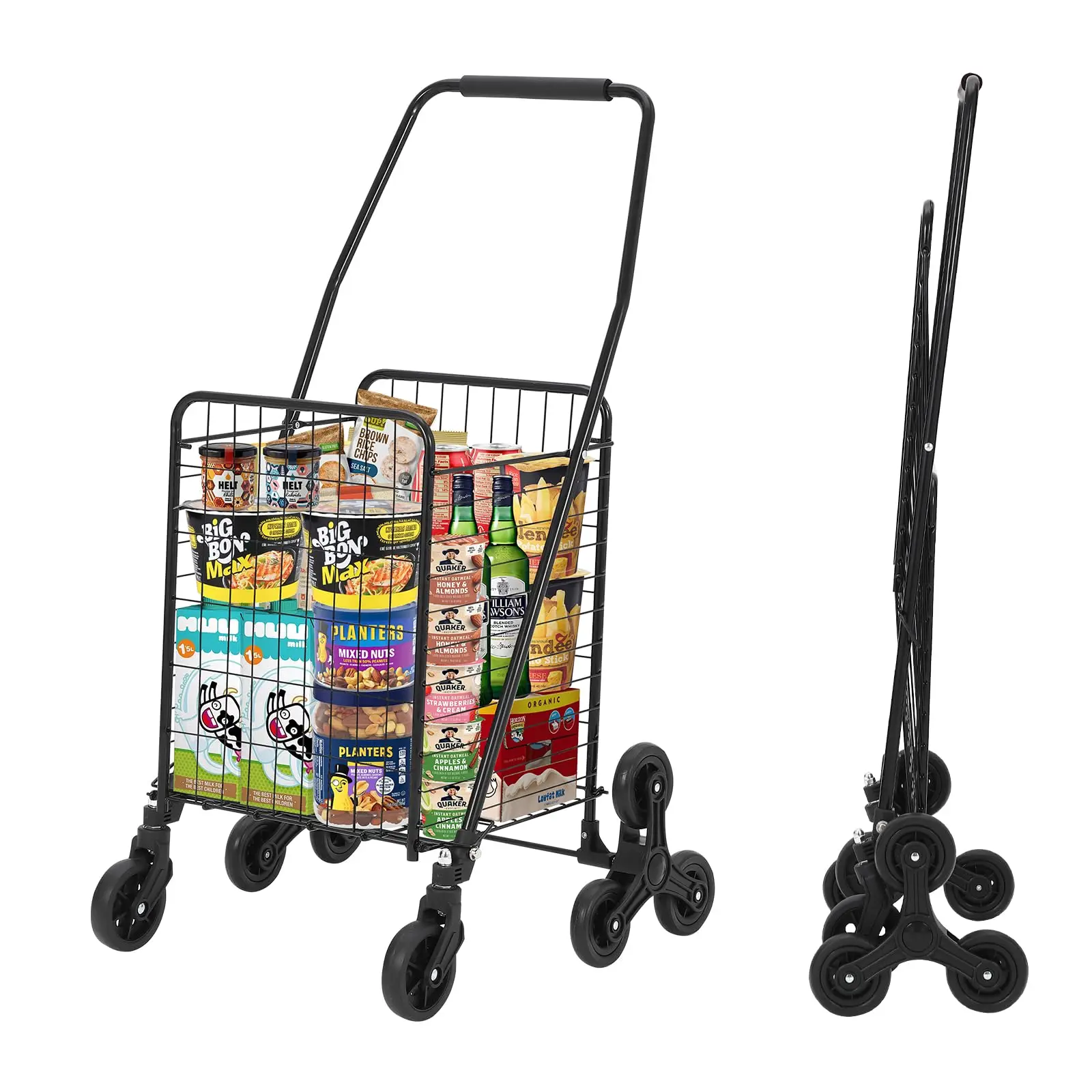 

Folding Shopping Cart 110LBS Alloy Steel Utility Cart with 360° Swivel Wheels 22 Gallon Large Basket Weighs Only 10 Pounds Colla