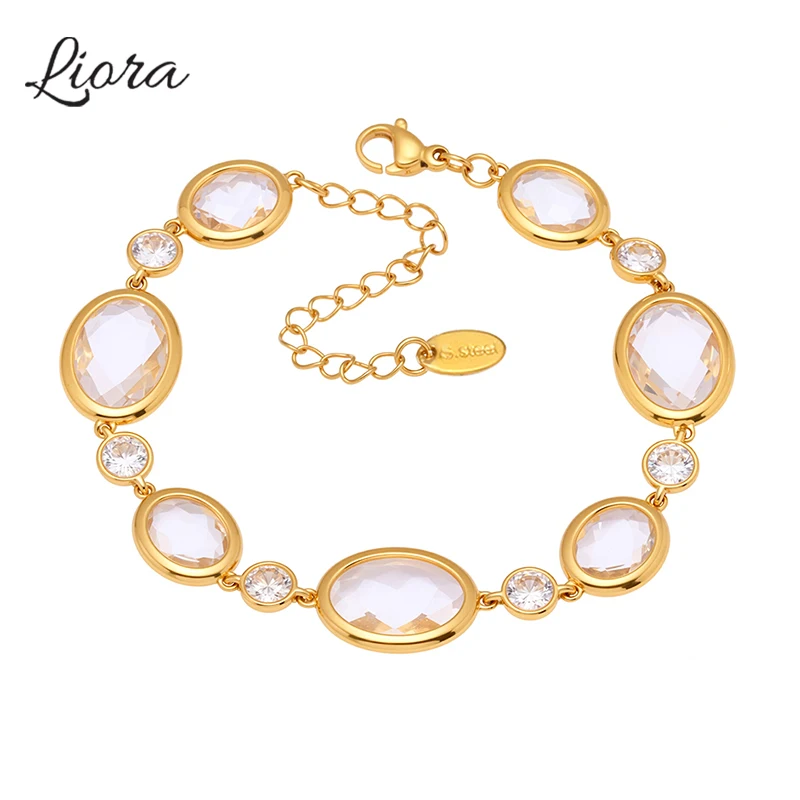 

Liora Gorgeous Shiny Glass Chain Bracelet For Women Stainless Steel Charm Wristband Bracelets Engagement Wedding Jewelry Gifts