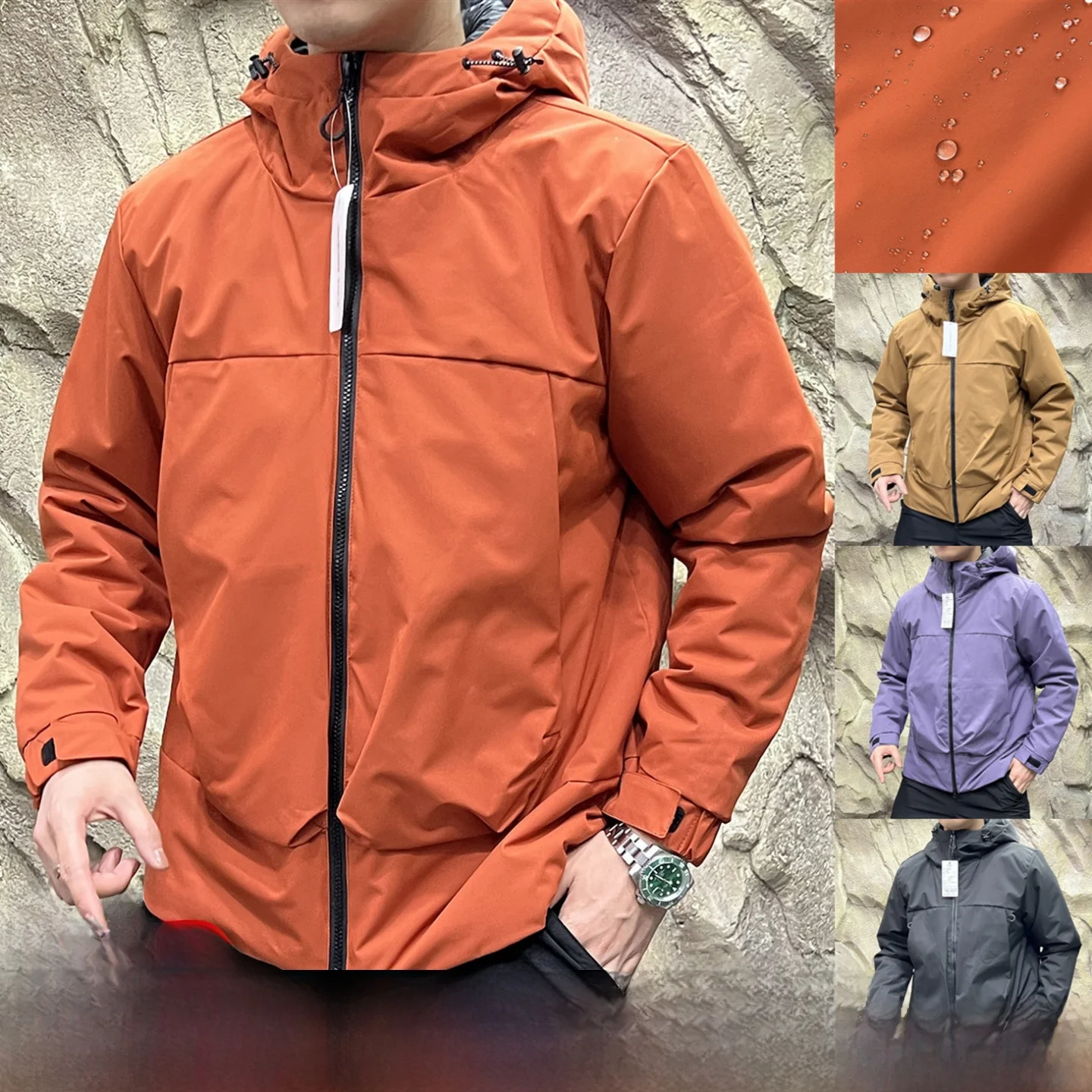 

Youth Men's Outdoor Cotton Jaet Hooded Windproof Waterproof Autumn Winter Coat Polyester Fiber Zipper Closure Stand Fit