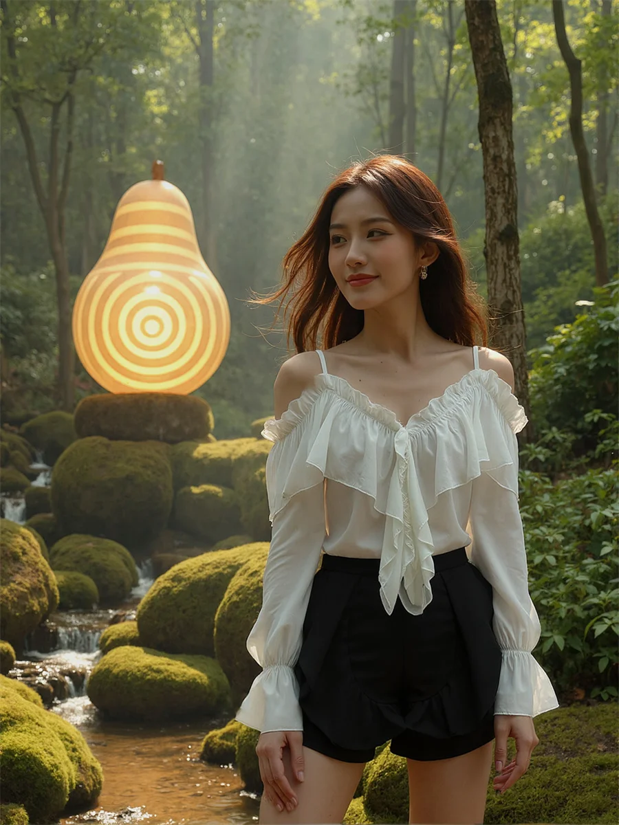 بلوزات كبيرة الحجم للسيدات بلون شيفون أبيض للخريف من القطن أنيق على الطراز الكوري ملابس خارجية قصيرة للسيدات سترة طويلة #1