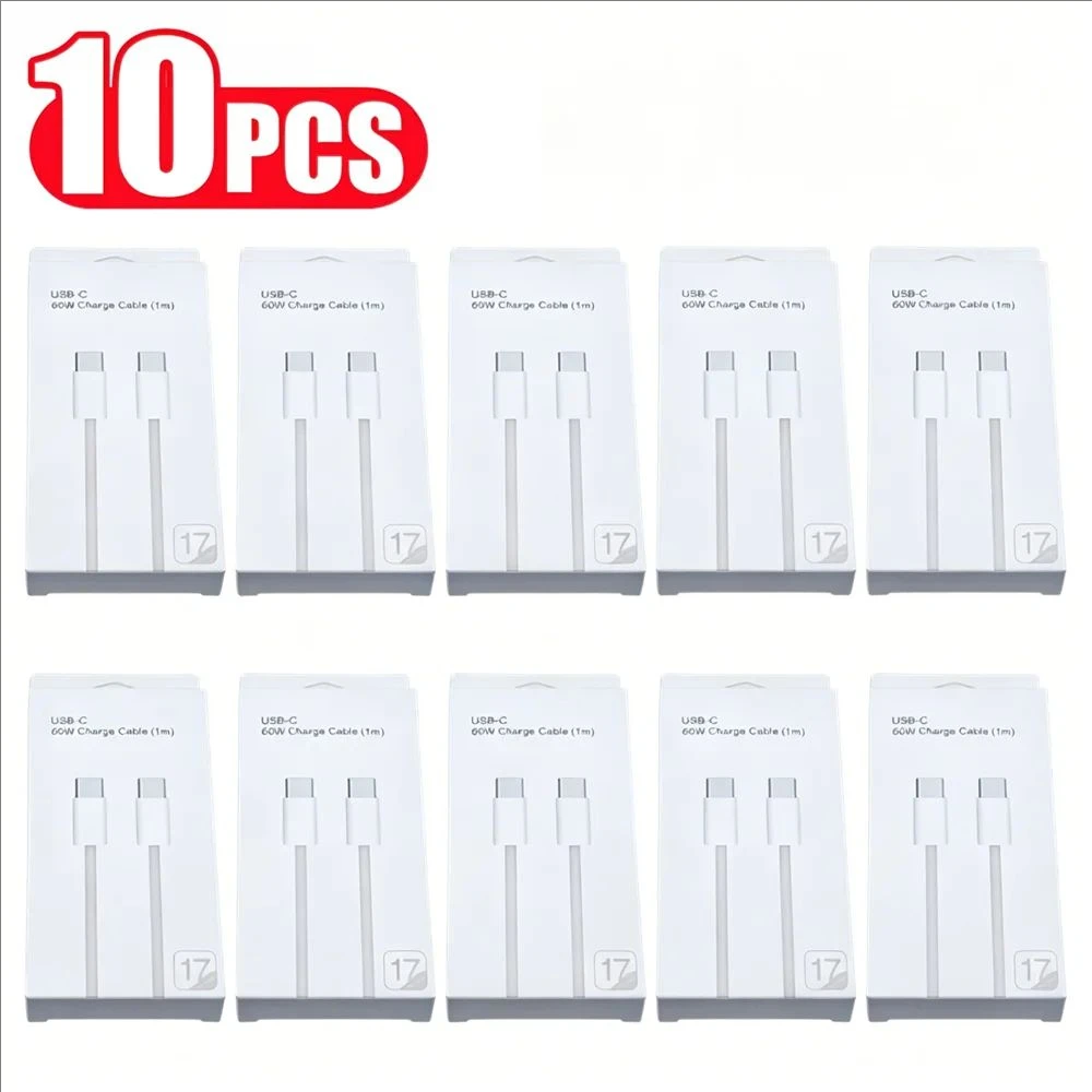 10 PCS USB-C PD 60W Fast Charging Braided Cable For iPhone 15 16 Plus 17 Pro Max Samsung S24 S25 S26 Dual Type C Cables With Box