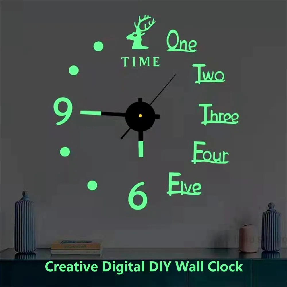 Creative Simple 3D Luminous Digital Clock European Style DIY Silent Wall Clock Study Living Room Punch-Free Wall Sticker Clock