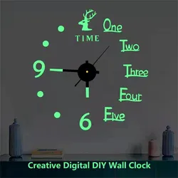 Creative Simple 3D Luminous Digital Clock European Style DIY Silent Wall Clock Study Living Room Punch-Free Wall Sticker Clock