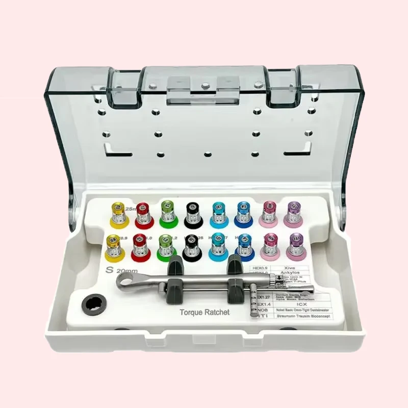 

1 комплект, набор отверток для зубного имплантата с автоклавируемой коробкой, динамометрическим ключом и ручным отверткой для инструментов для профилактической хирургии