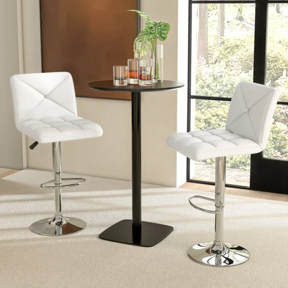 Set of 2 Adjustable Swivel Counter Bar Stools PU Leather Upholstered Bar Stools