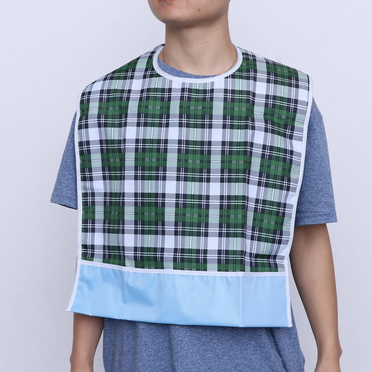 

Adult Waterproof Mealtime Bib Protector Large Pocket Disability Aid Apron Washable Spill Catcher Adjustable Neck