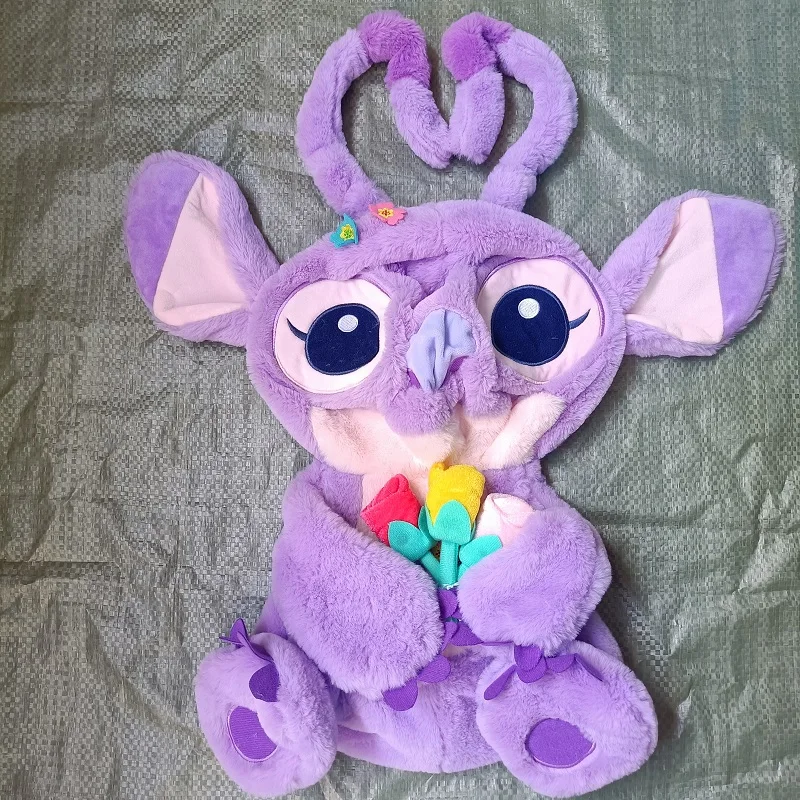 Disney Purple Angel Lilo and Stitch Plush Leather Toys Kawaii Flowers Angel Anime Not Stuffed Plushes Semi-finished Toy for Kid