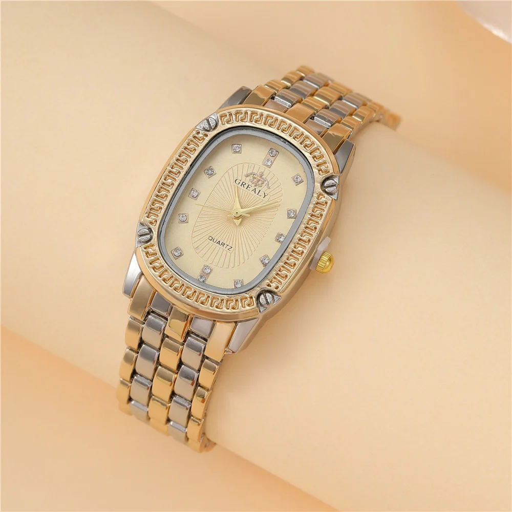 ساعة كوارتز نسائية بسيطة فاخرة 2025 كاجوال طقم ألماس أخضر تصميم فستان نسائي سوار من الفولاذ المقاوم للصدأ على مدار الساعة #3