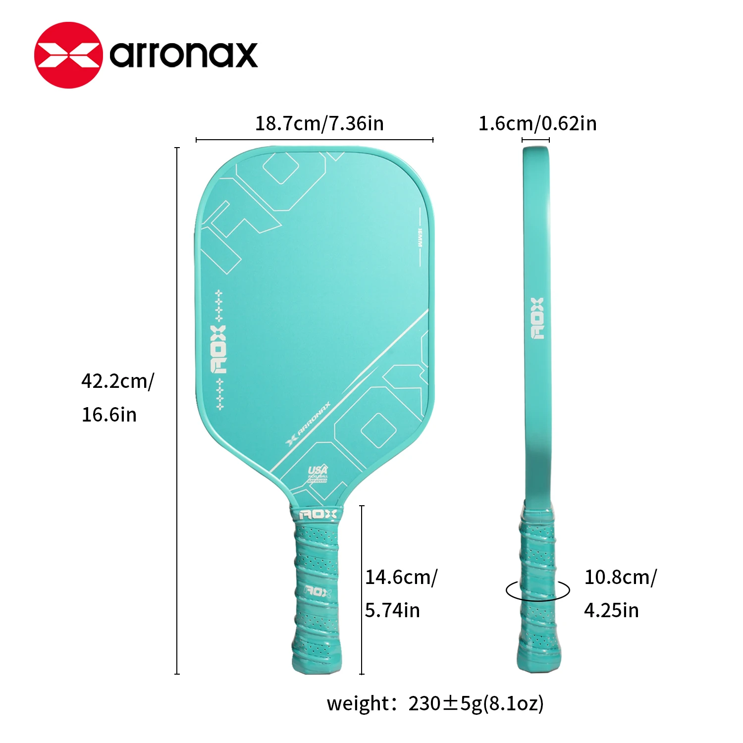 ARRONAX Стекловолокно Pickleball Paddle Наждачная бумага Поверхность 16 мм Полимерный сердечник питания Улучшенное питание, контактное и управление для всех возрастов