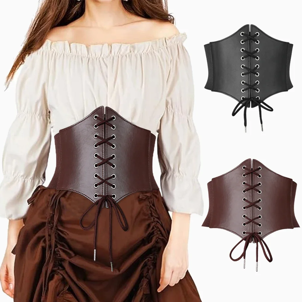 حزام درع جلدي واسع من القرون الوسطى Steampunk الخصر زي إكسسوار للنساء والرجال فايكنغ فارس حزام عتيق لـ Larp Cosplay