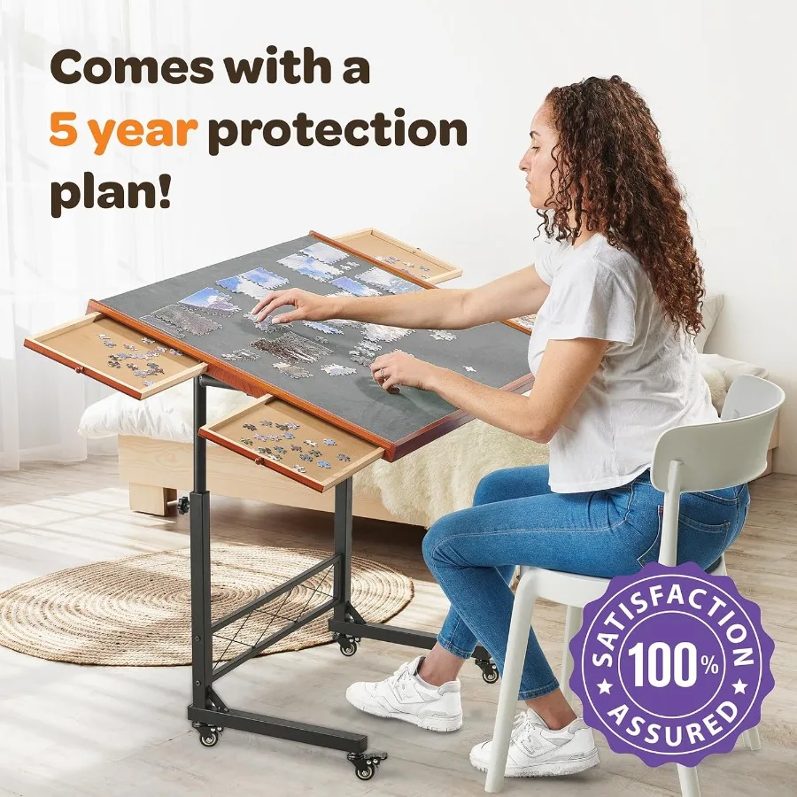 Jigsaw Puzzle Table Rolling Desk 1500 Piece Puzzle Board Portable Jigsaw Tables with Drawers and Legs Height Adjustable for Adu