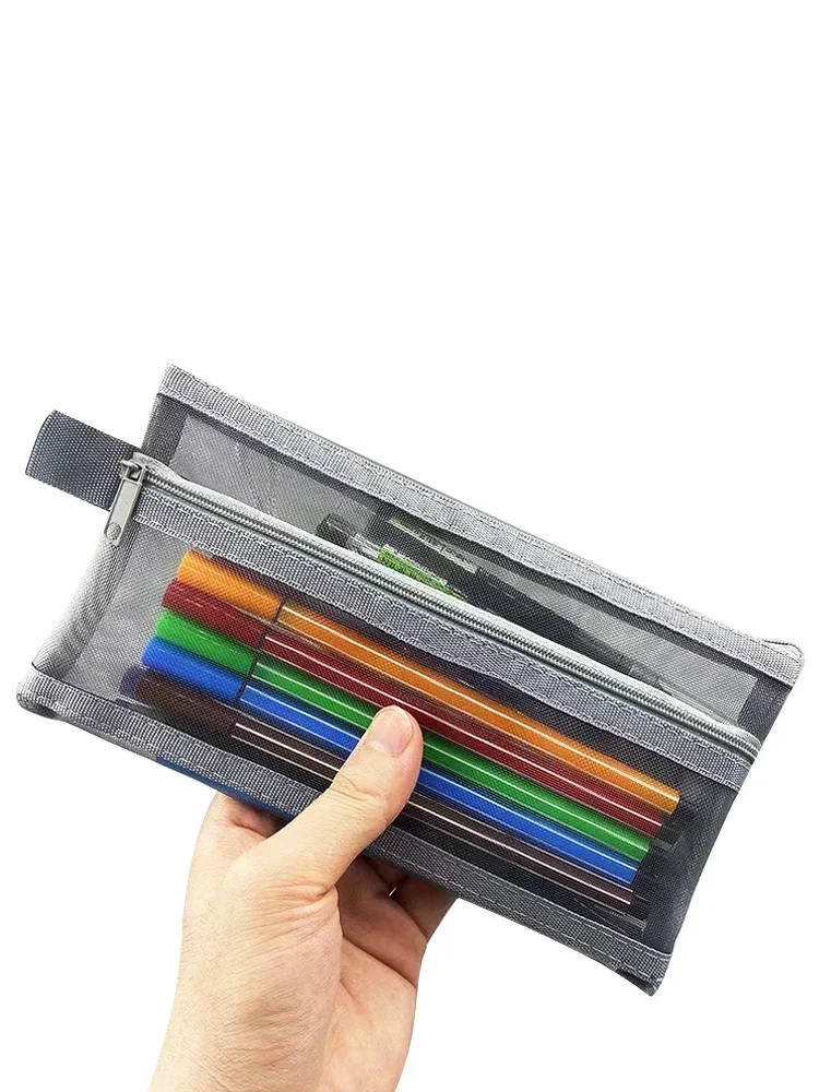 Simple Transparent Mesh Pencil Case Storage Student Pencil Bag Large Capacity Pouches Stationery