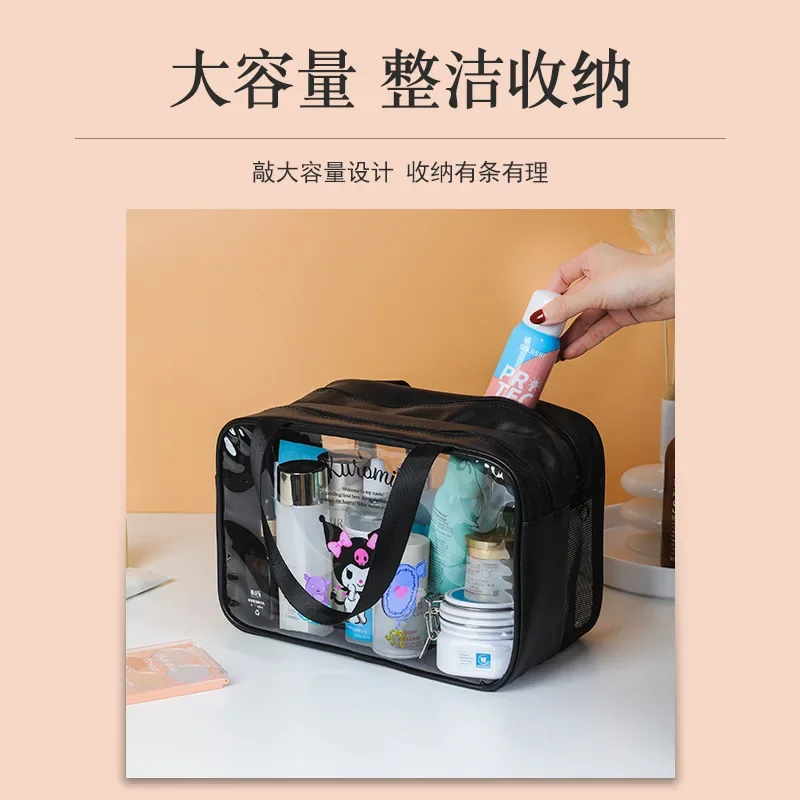 Sanios Kuromi Mymelody Cinnamoroll kawaii Cartoon PVC Makeup Bag trasparente doppio strato Toiletry Bandbag wet dry separation