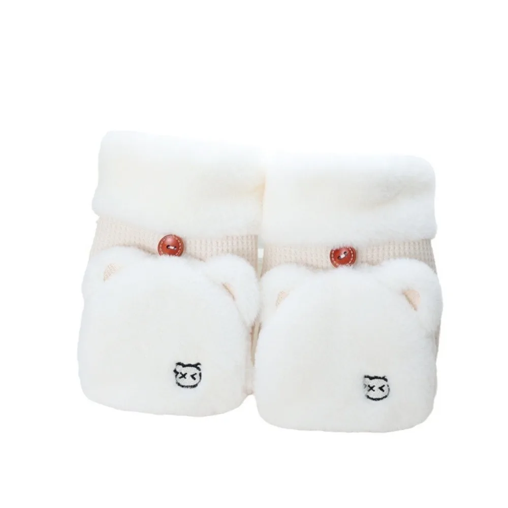 Cute Thickened Half Finger Gloves Warm Plush Winter Mittens Flip Soft Fingerless Gloves Women