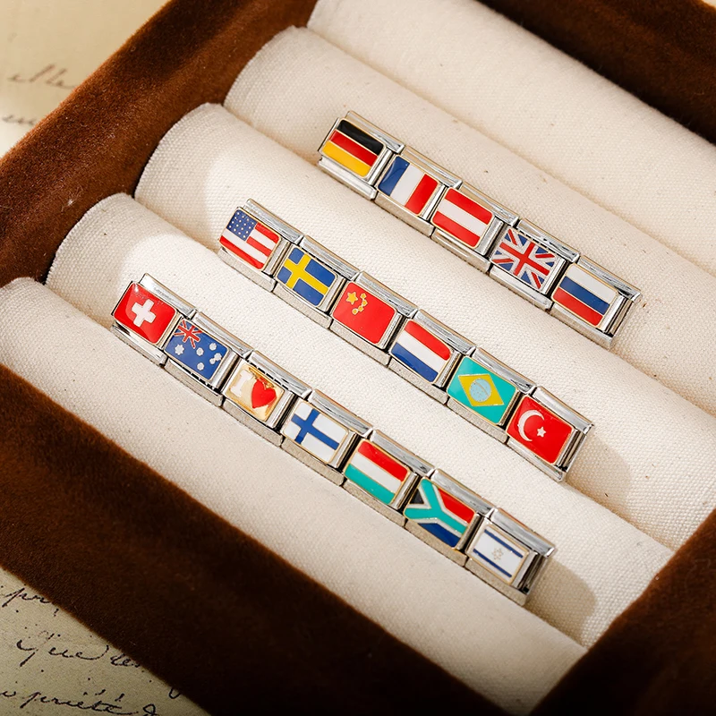 Hapiship New Original Daisy Fashion World National Flag Italian Charm Fit 9mm Bracelet Stainless Steel Jewelry Making DJ046 image 3