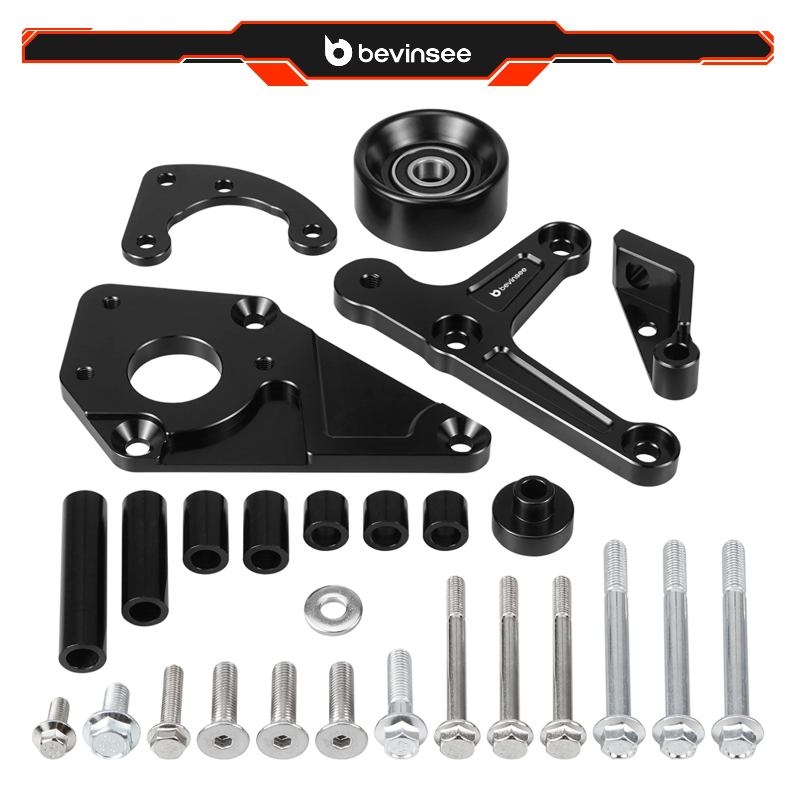 

BEVINSEE Low Mount Alternator and Power Steering Bracket Kit for LS1 Camaro Z28 for Firebird Formula Trans Am WS6 LSX LS1