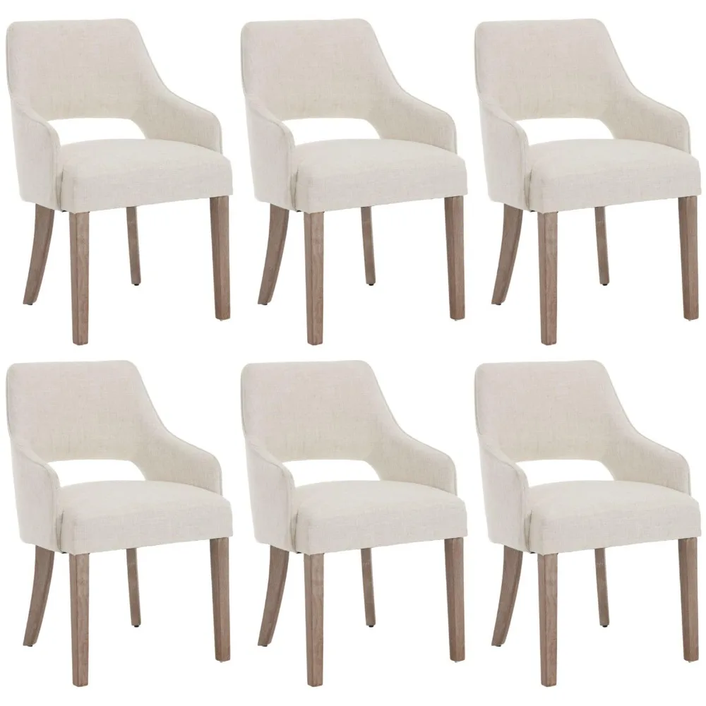 

Set of 6 Linen Dining Chairs, Upholstered Accent Chairs Side Chair with Wood Legs for Living Room/Dining Room (Only chairs)