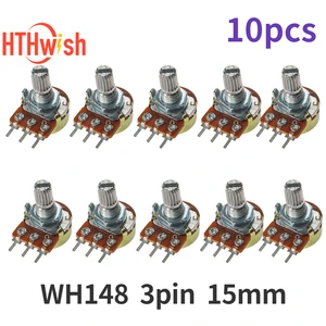 10 pieces Linear potentiometer Wh148 15mm 3 pins with nuts and washers 1k 2k 5k 10k 20k 50k 100k 250k 1m potentiometer kit 10 Main Sales Potentiometer 10K - №4