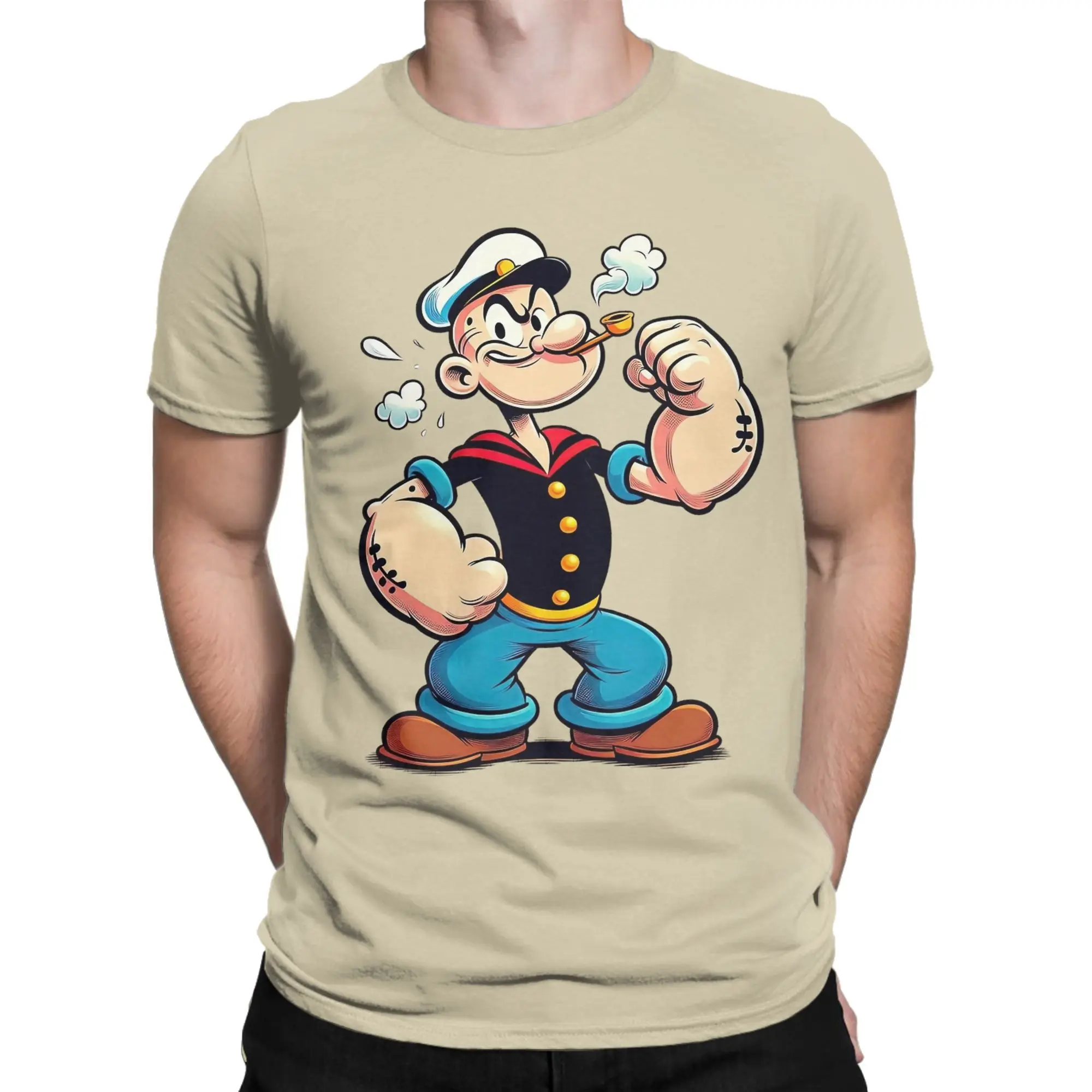 عادية Popeyed بحار ريترو الكرتون تي شيرت الرجال Crewneck 100% القطن تي شيرت قصير الأكمام تي شيرت الصيف الملابس