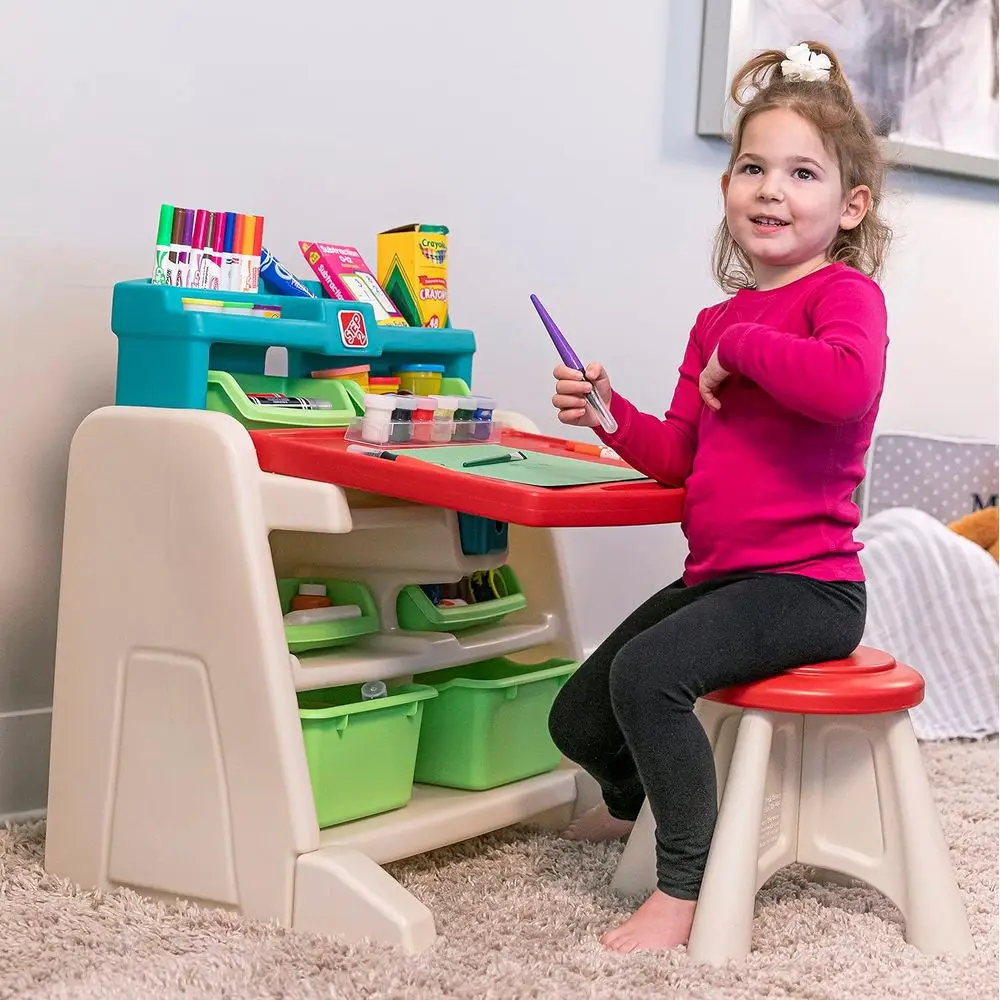 Flip & Doodle Easel Desk With Stool, Kids 2 in 1 Activity Table, Art Board, Made of Durable Plastic, For Toddlers 2+ Years Old
