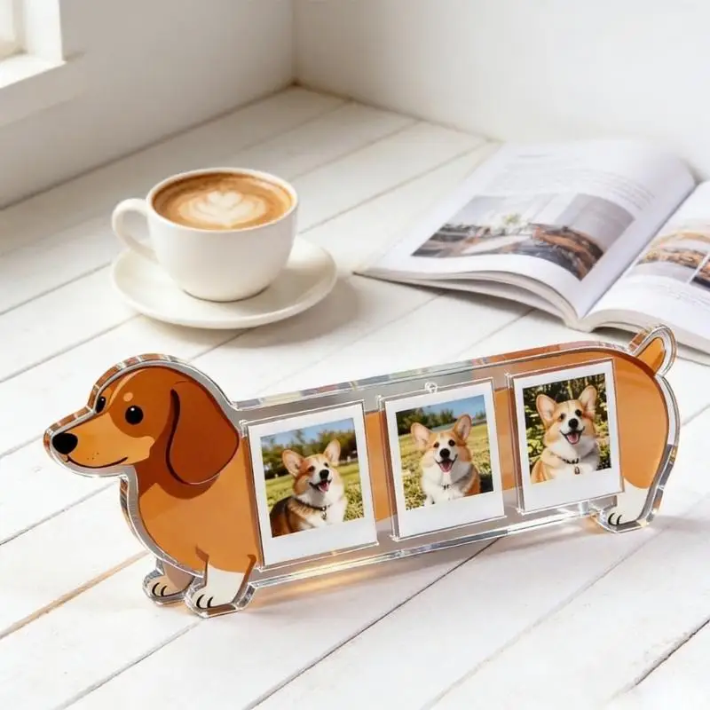 3 Sections Photo Display Stands Shatterproof Clear Acrylic Picture Frame For Pet Dog Pictures and Holiday Gift Giving D2RD