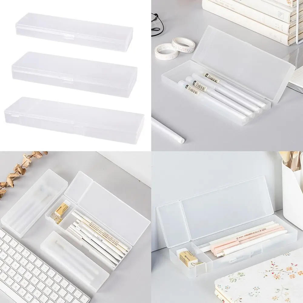 High Quality Plastic Pencil Case S/M/L Frosted Stationery Storage Box Multifunctional Translucent Stationery Organizer Gift